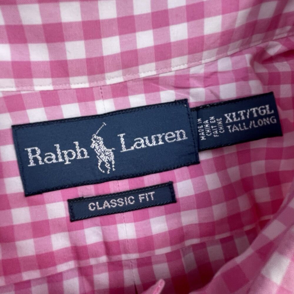 Polo Ralph Lauren Shirt Mens XLT Pink White Gingham Check Custom Fit Oxford OCBD - Picture 4 of 7